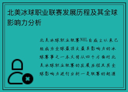 北美冰球职业联赛发展历程及其全球影响力分析